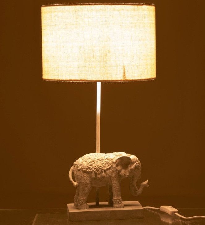Lampe de table éléphant tissu et résine blanc Omani - Photo n°3