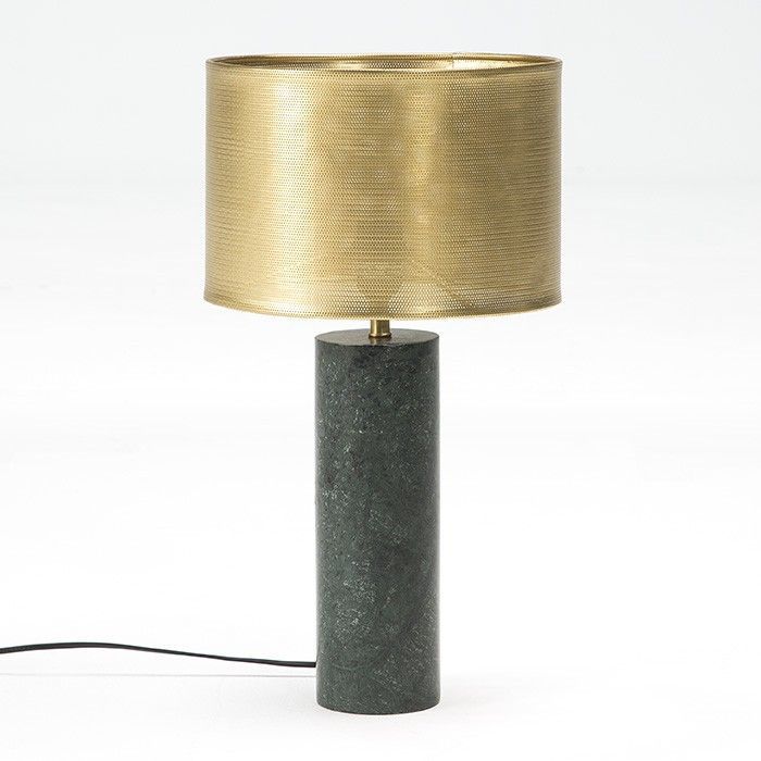 Lampe de table métal doré et pied marbre vert Koétie - Photo n°1