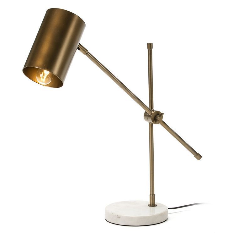 Lampe de table métal doré et socle marbre blanc Esos - Photo n°1