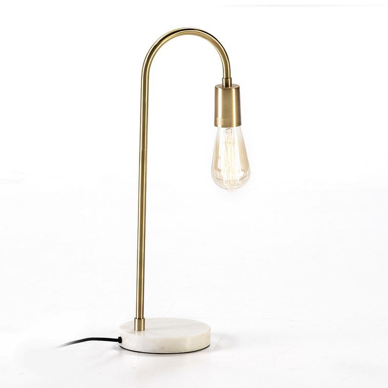 Lampe de table métal doré socle marbre blanc Tyanah H 50 cm - Photo n°1
