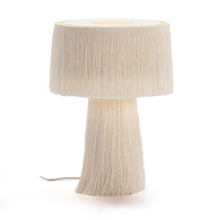 Lampe de table tissu à franges blanc Angie - Photo n°1
