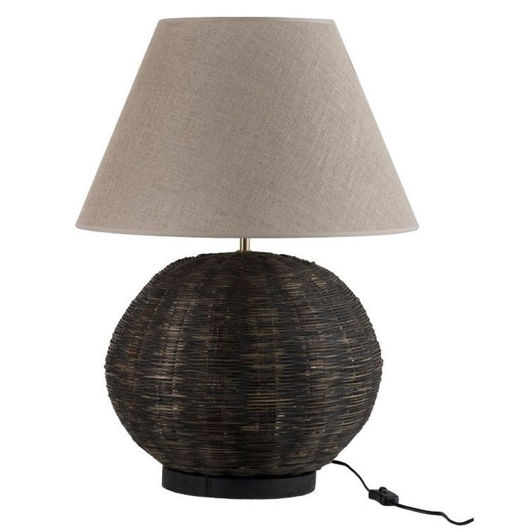 Lampe de table tissu beige et pied bambou noir Verde - Photo n°1