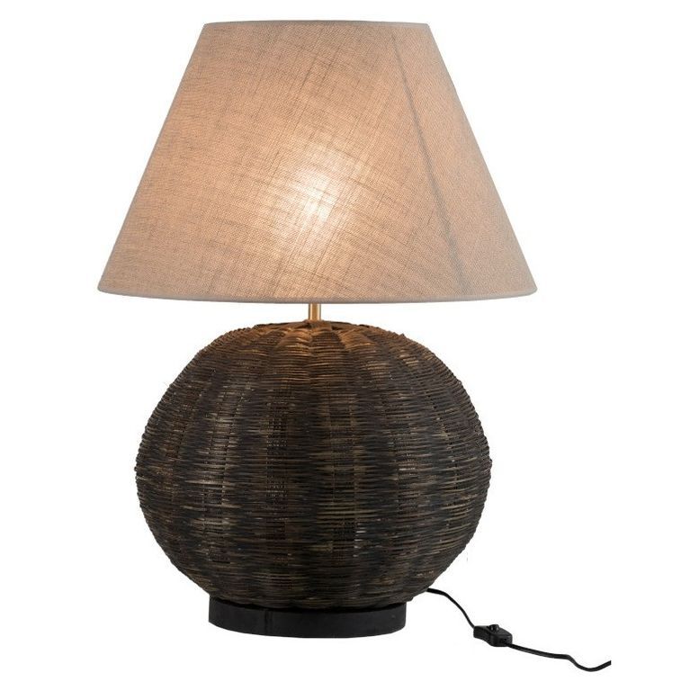 Lampe de table tissu beige et pied bambou noir Verde - Photo n°2