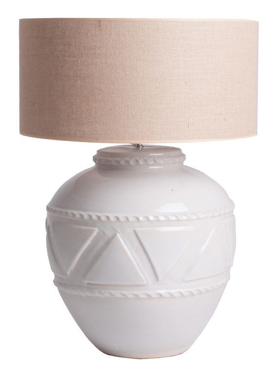 Lampe de table tissu beige et pied céramique blanc Milat - Photo n°1