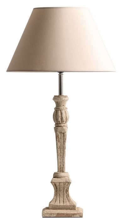 Lampe de table tissu beige et pied manguier massif clair Endof - Photo n°1