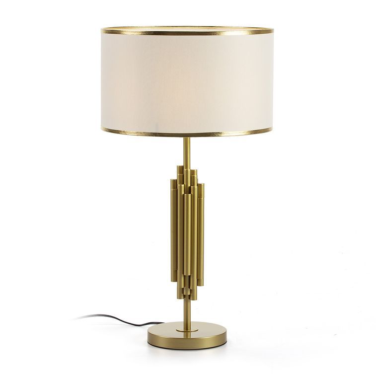 Lampe de table tissu blanc et métal doré Tyannah - Photo n°1