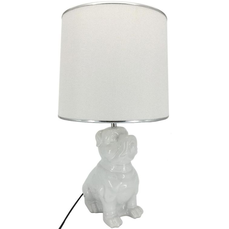 Lampe de table tissu blanc et pied céramique Boos - Photo n°1