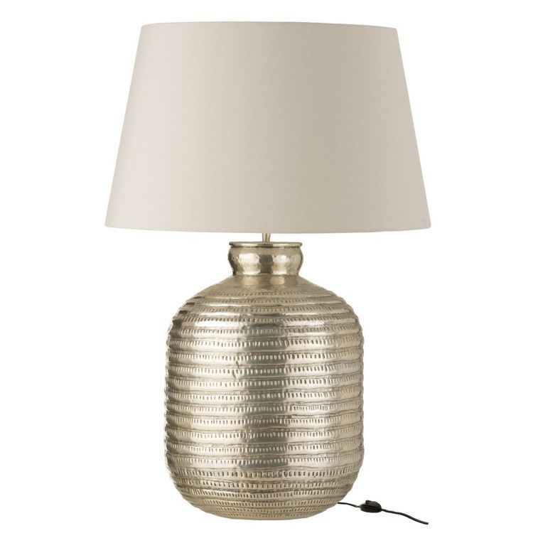 Lampe de table tissu blanc et pied métal argenté Omani - Photo n°1