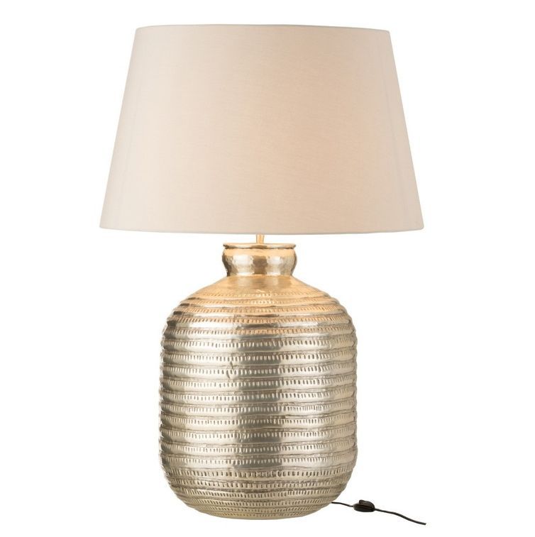 Lampe de table tissu blanc et pied métal argenté Omani - Photo n°2