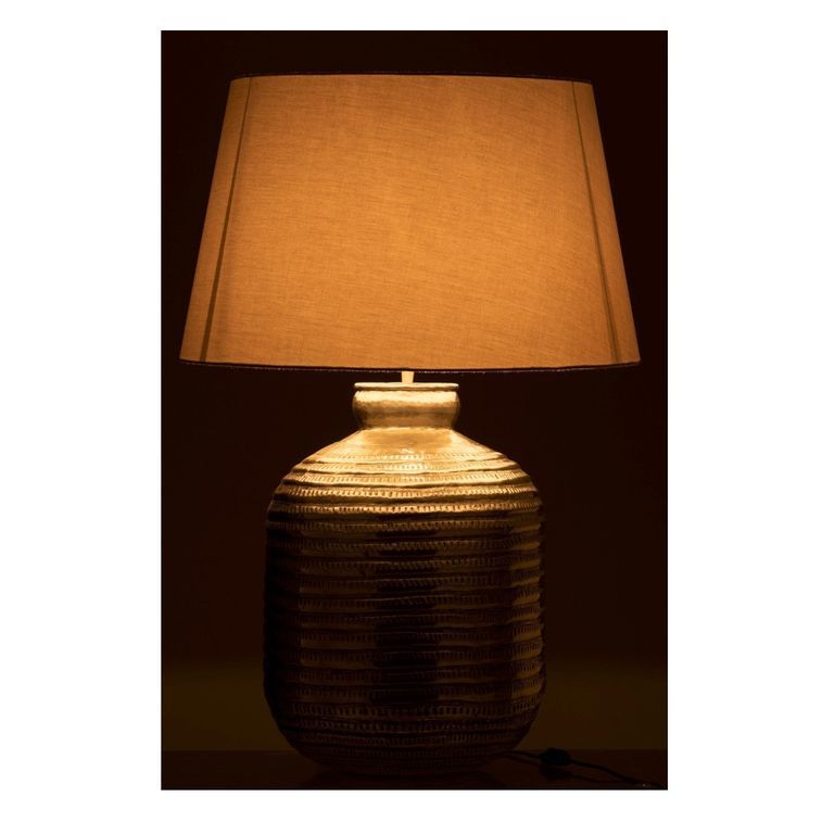 Lampe de table tissu blanc et pied métal argenté Omani - Photo n°3