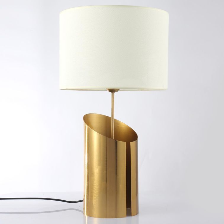 Lampe de table tissu blanc et pied métal cuivré Merna - Photo n°1