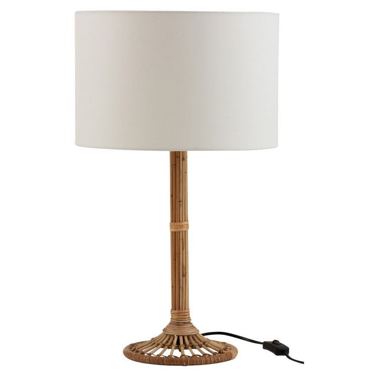Lampe de table tissu blanc et pied rotin Nayra - Photo n°1