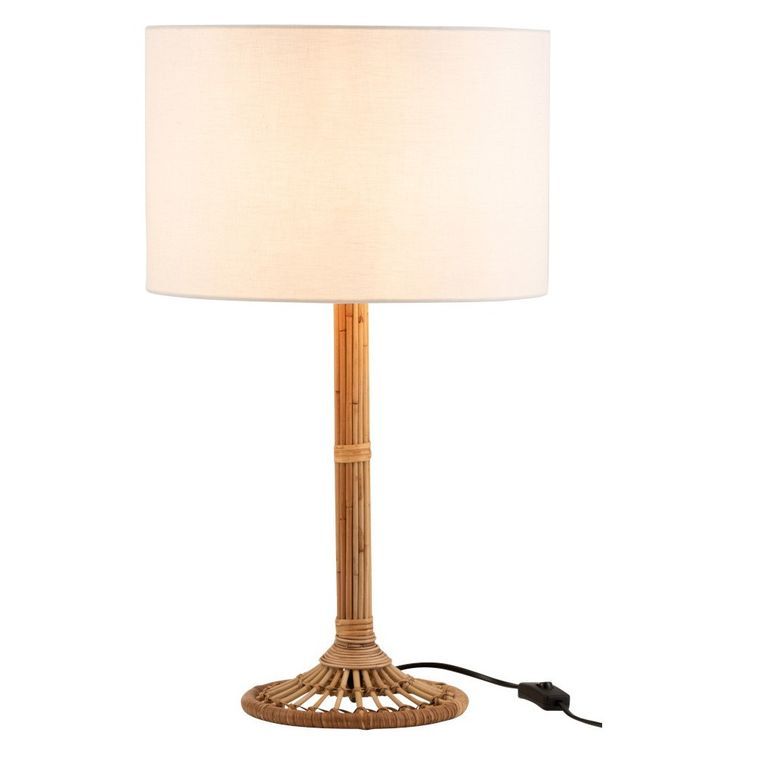 Lampe de table tissu blanc et pied rotin Nayra - Photo n°2