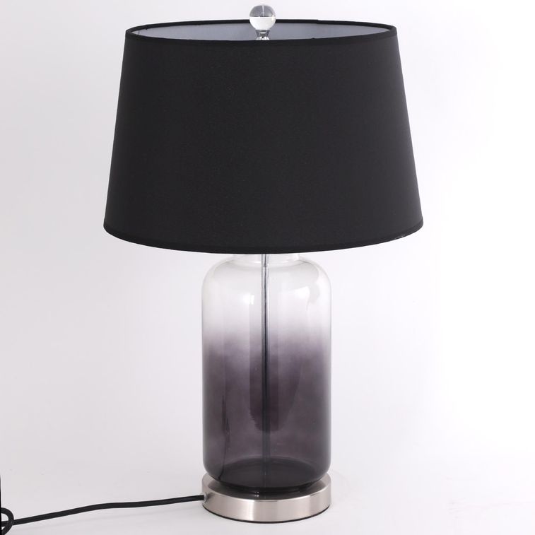 Lampe de table tissu et pied verre noir Gradibel - Photo n°1