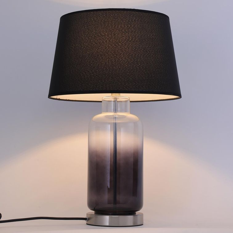 Lampe de table tissu et pied verre noir Gradibel - Photo n°3