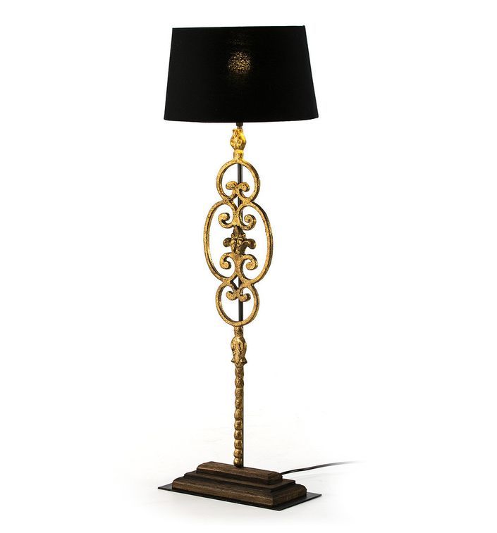 Lampe de table tissu noir et pied métal doré Ashub - Photo n°1