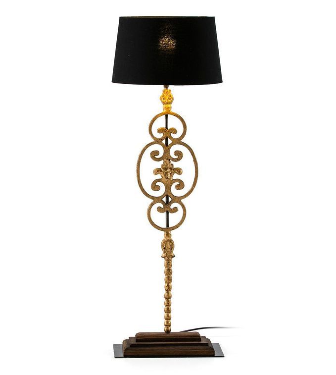 Lampe de table tissu noir et pied métal doré Ashub - Photo n°2