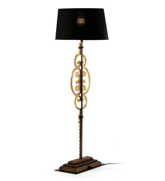 Lampe de table tissu noir et pied métal doré Ashub - Photo n°3