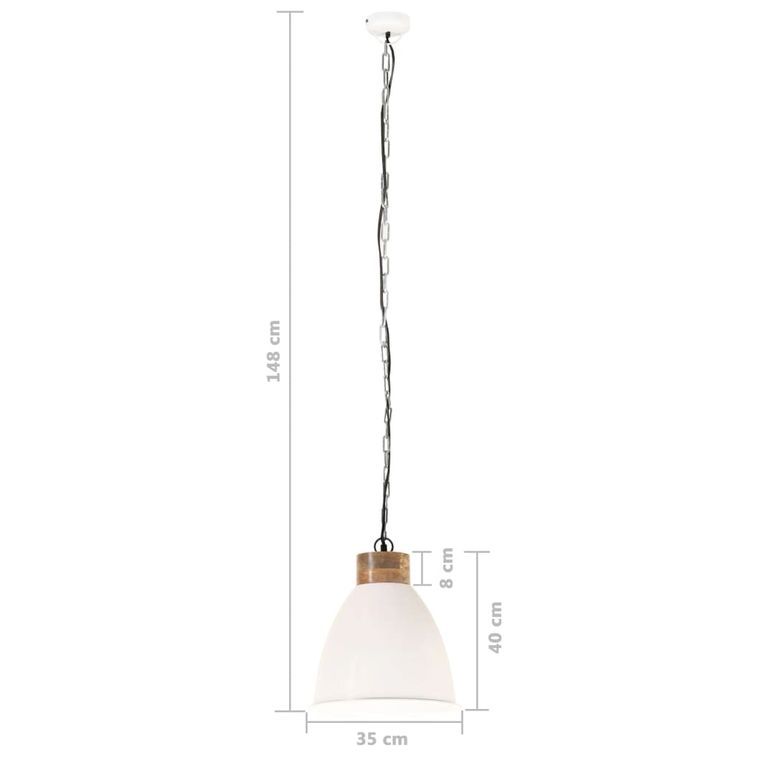 Lampe suspendue industrielle Blanc Fer et bois solide 35 cm E27 - Photo n°9