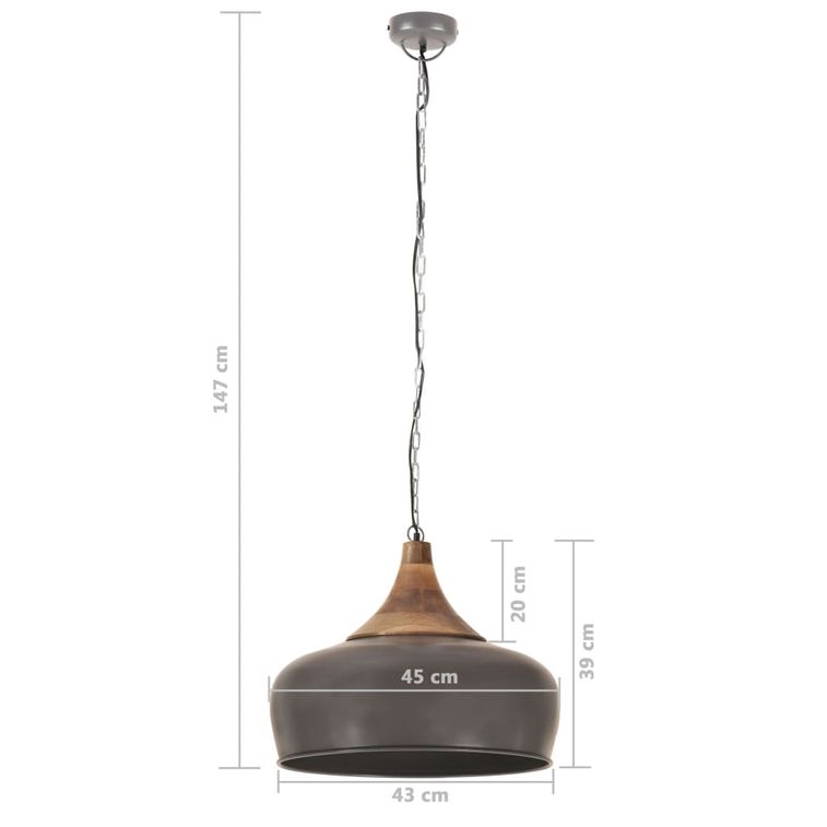 Lampe suspendue industrielle Gris Fer et bois solide 45 cm E27 - Photo n°9