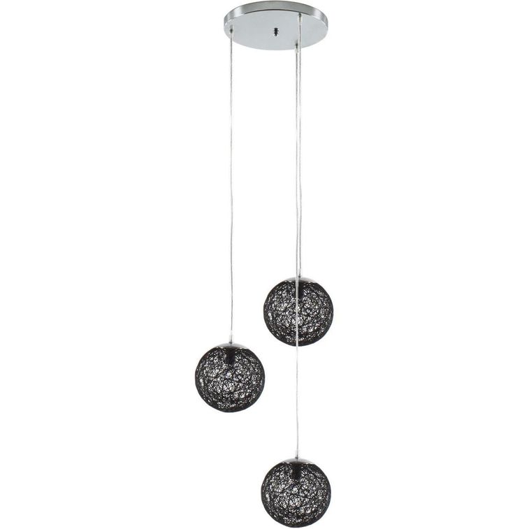 Lampe suspension 3 globes rotin noir Seilie - Photo n°1