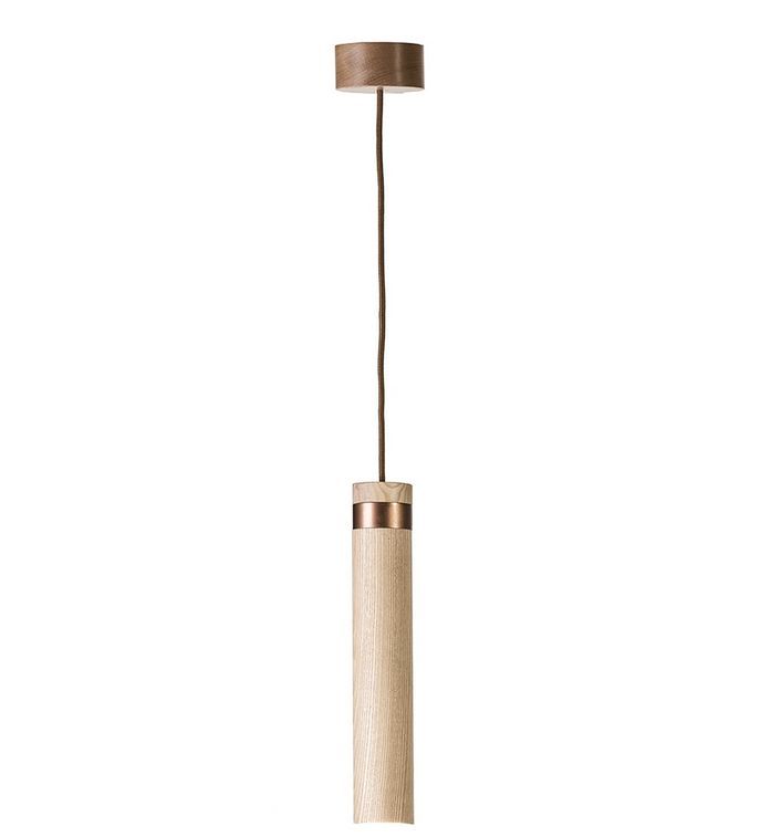 Lampe suspension frêne massif clair et métal cuivré Teny H 34 cm - Photo n°1
