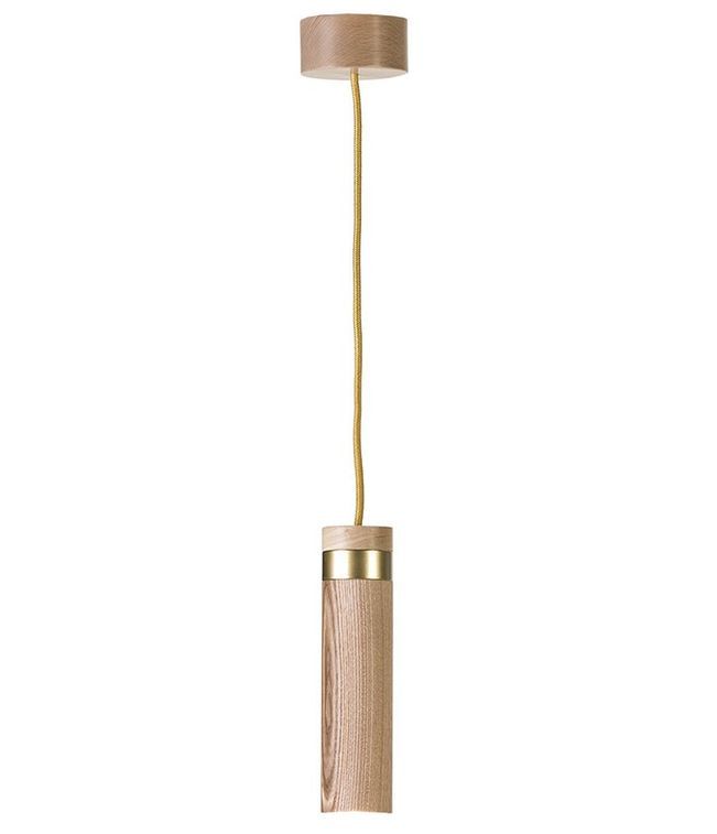Lampe suspension frêne massif clair et métal doré Teny H 24 - Photo n°1