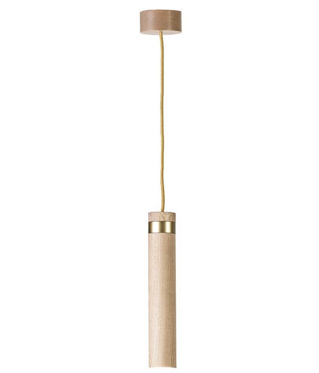 Lampe suspension frêne massif clair et métal doré Teny H 34 cm - Photo n°1