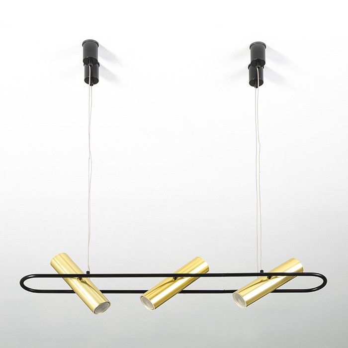 Lampe suspension métal noir et doré Egaly L 90 x H 200 x P 10 cm - Photo n°1