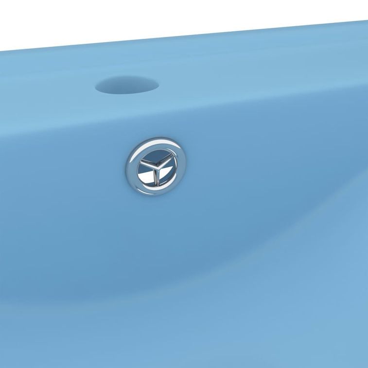 Lavabo avec trou de robinet Bleu clair mat 60x46 cm Céramique - Photo n°5