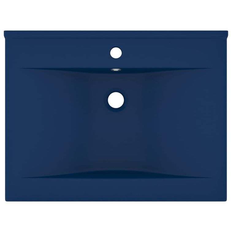Lavabo avec trou de robinet Bleu foncé mat 60x46 cm Céramique - Photo n°3