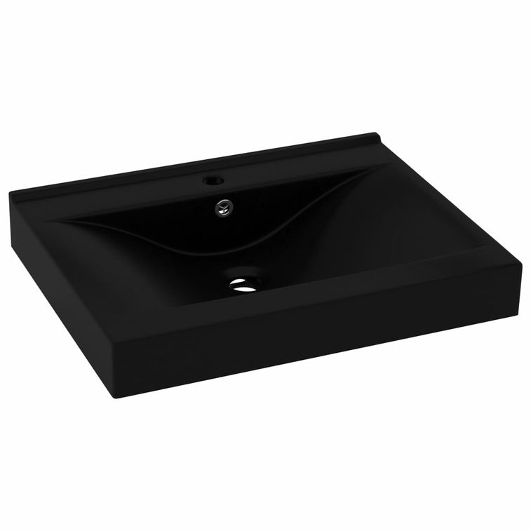 Lavabo avec trou de robinet Noir mat 60x46 cm Céramique - Photo n°1