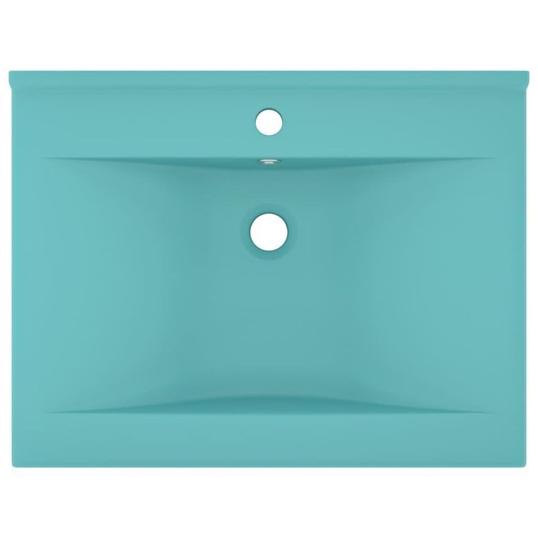 Lavabo avec trou de robinet Vert clair mat 60x46 cm Céramique - Photo n°3