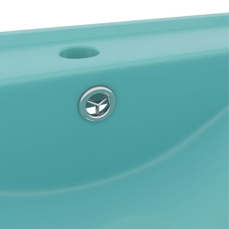 Lavabo avec trou de robinet Vert clair mat 60x46 cm Céramique - Photo n°5