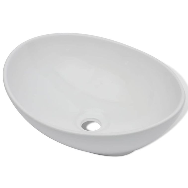 Lavabo de salle de bain avec mitigeur Céramique Ovale Blanc 2 - Photo n°5