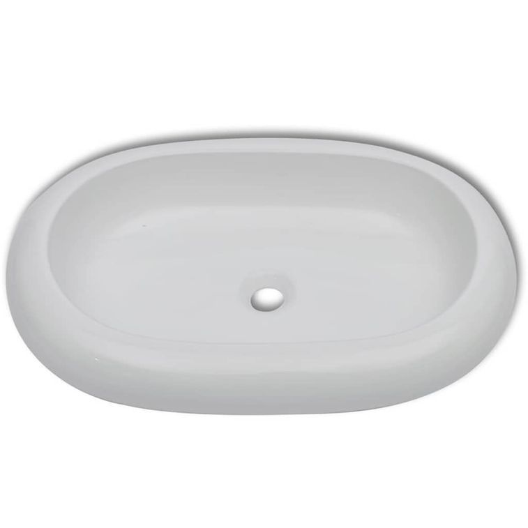 Lavabo de salle de bain avec mitigeur Céramique Ovale Blanc - Photo n°3