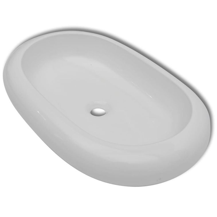 Lavabo de salle de bain avec mitigeur Céramique Ovale Blanc - Photo n°4