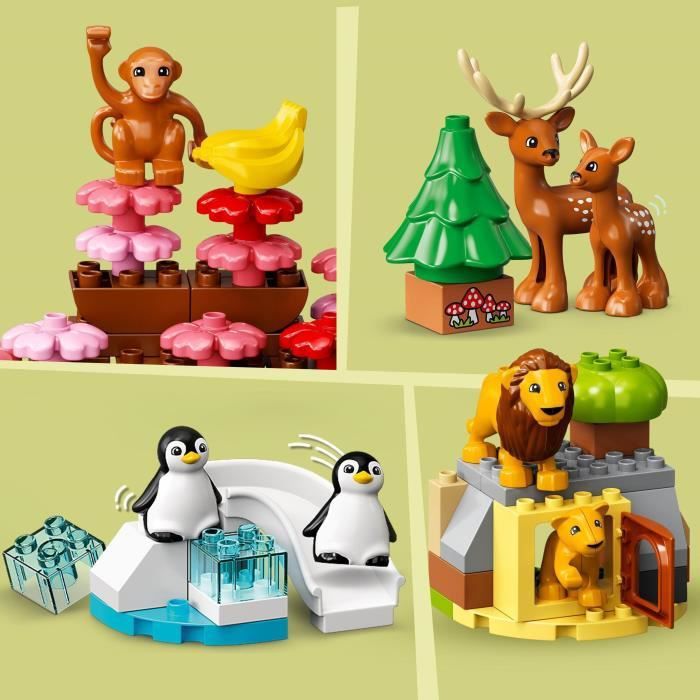 LEGO 10975 Duplo Animaux Sauvages du Monde, Jouet Éducatif pour Enfants 2  Ans, 22 Figurines de Lions, Daims, Alpaga, avec Tapis de Jeu sur Le Monde