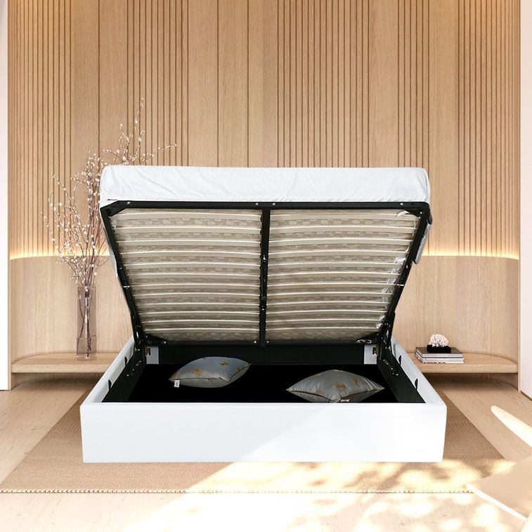 Lit 160x200 cm avec coffre de rangement et tête de lit simili blanc et laiton Delhie - Photo n°4