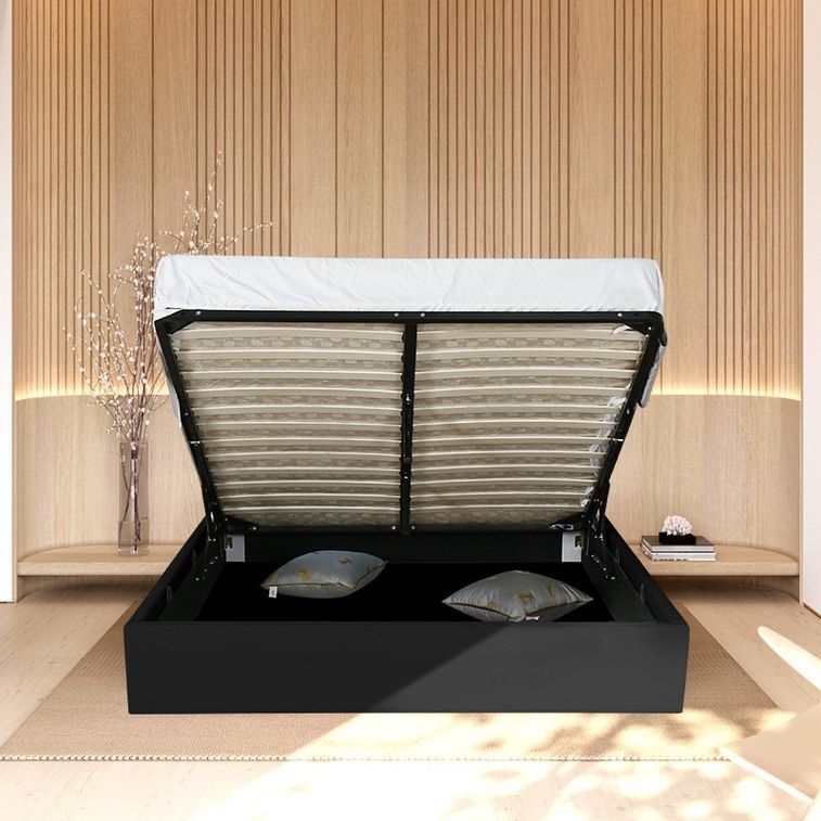 Lit 160x200 cm avec coffre de rangement et tête de lit simili noir et laiton Delhie - Photo n°3