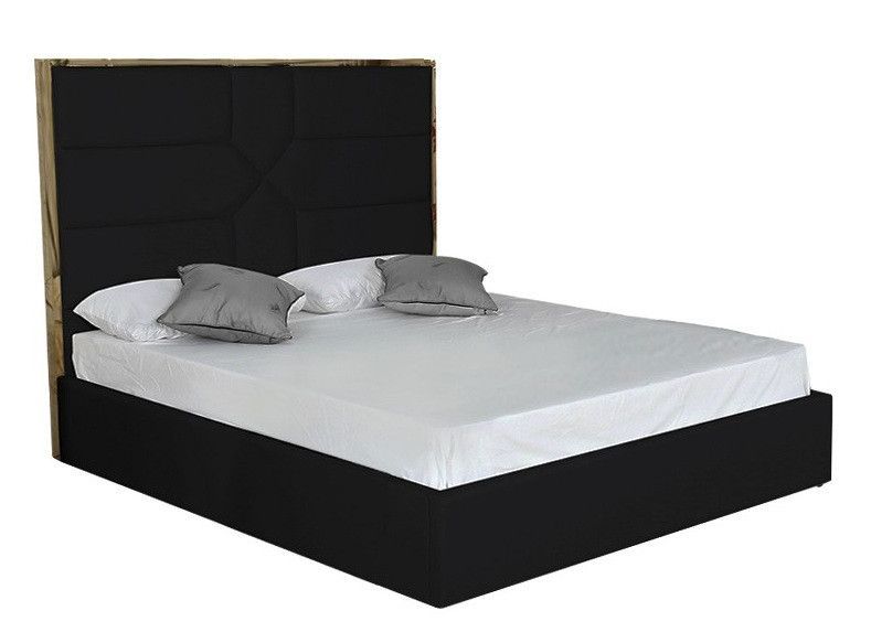 Lit 160x200 cm avec coffre de rangement et tête de lit simili noir et laiton Delhie - Photo n°1
