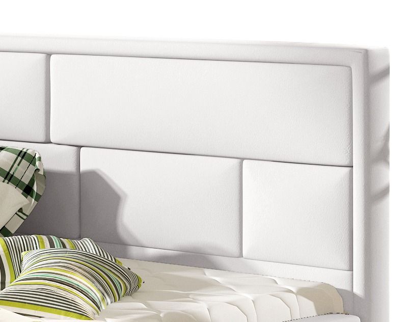 Lit avec coffre simili cuir blanc tête de lit capitonnée Lenzo - Photo n°3