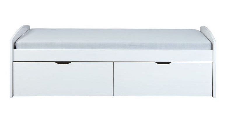 Lit banquette 2 tiroirs pin massif vernis blanc Linan 90x200 cm - Photo n°2