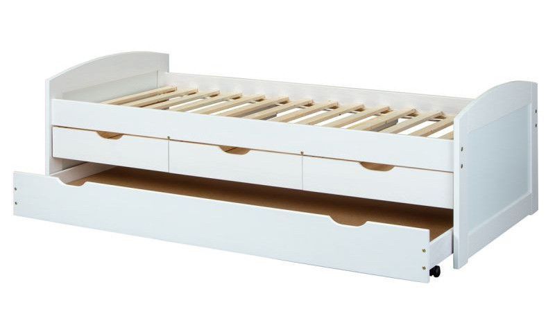 Lit banquette 4 tiroirs pin massif blanc Zara 90x200 cm - Photo n°3