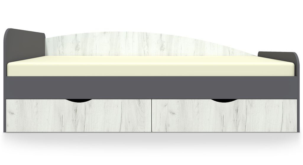 Lit banquette avec 2 tiroirs bois gris et blanc Arade 90x200 cm - Photo n°2