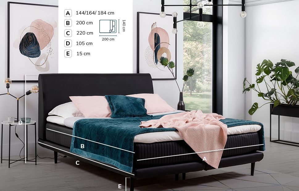 Lit boxspring 140x200 cm simili cuir noir sommier et matelas inclus Mastera - Photo n°5