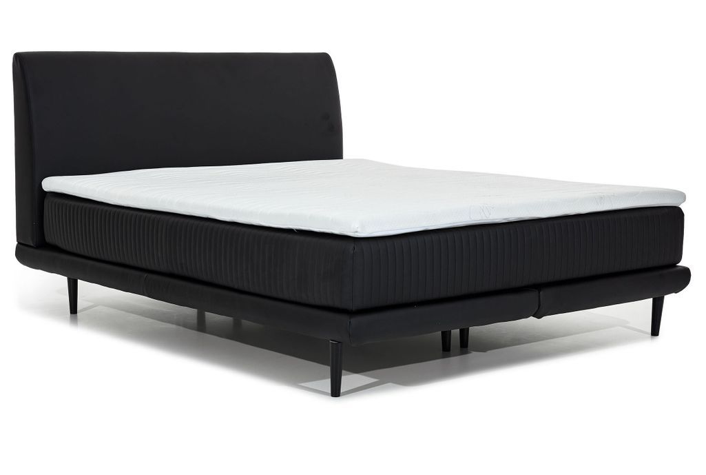 Lit boxspring 140x200 cm simili cuir noir sommier et matelas inclus Mastera - Photo n°14
