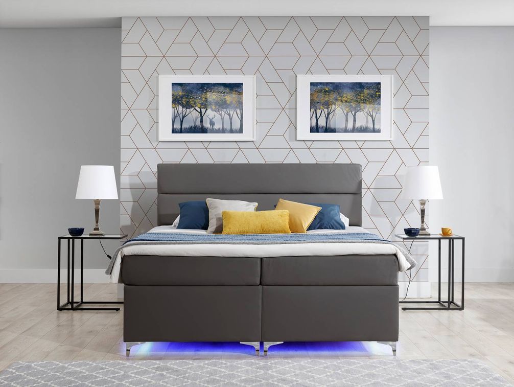 Lit boxspring 180x200 cm simili cuir noir Mador - Photo n°3