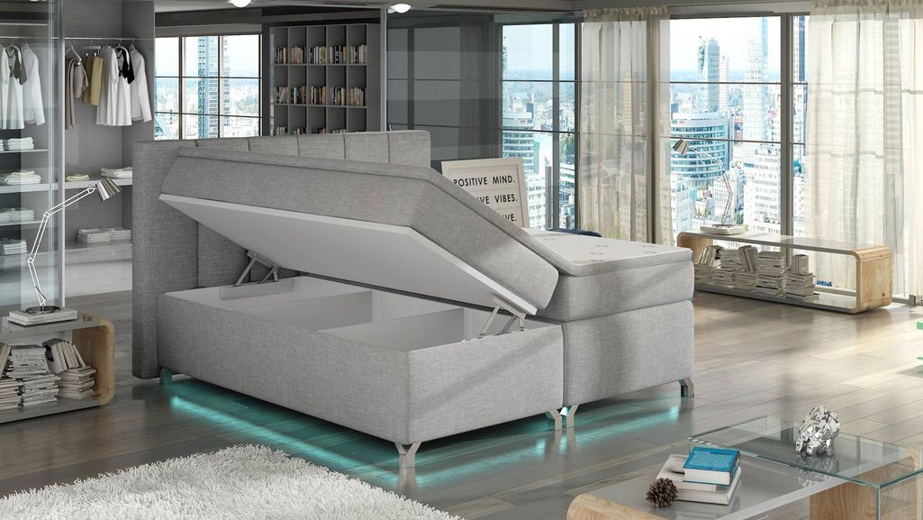 Lit boxspring 180x200 cm simili cuir gris Balfor - Photo n°2