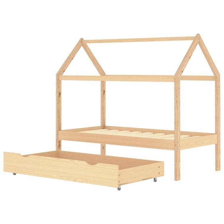 Lit cabane enfant 160x80 cm, avec tiroirs, en bois massif avec